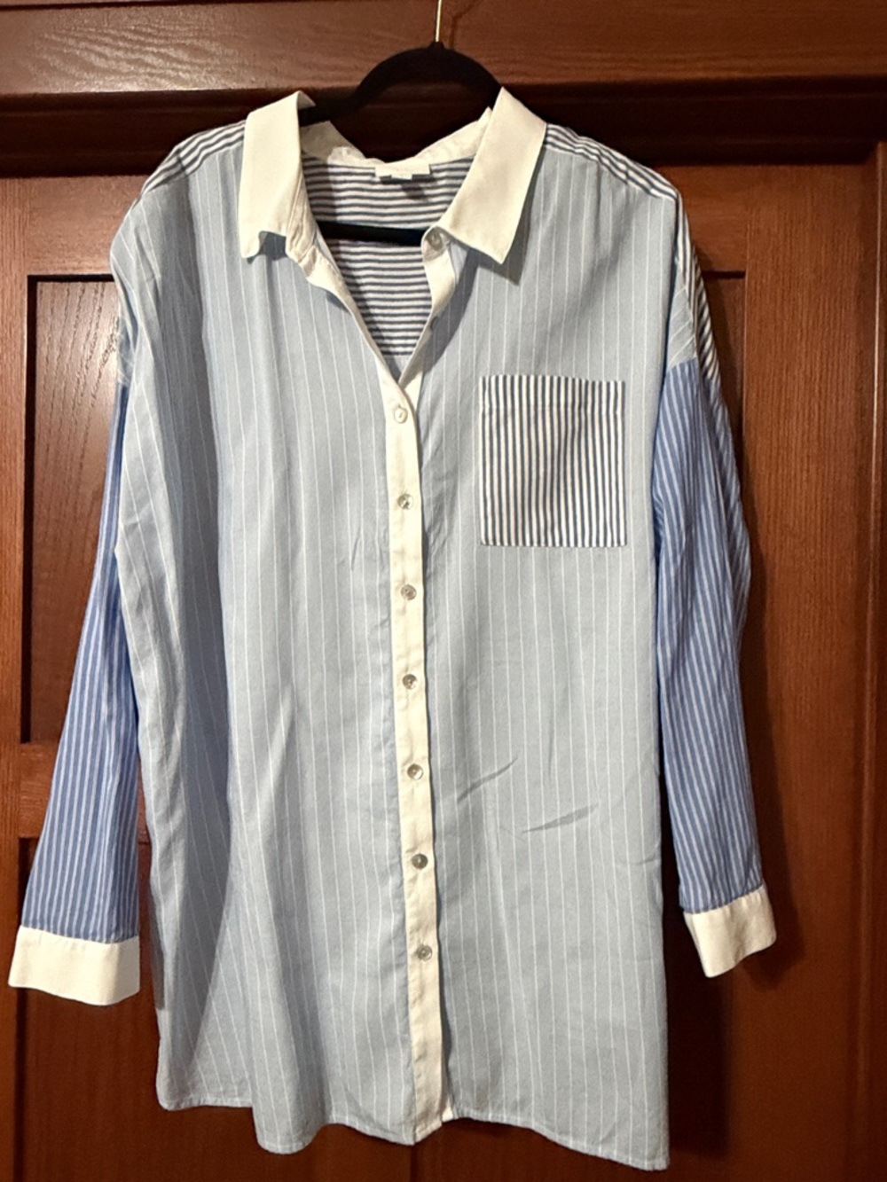 J. Jill Light Blue and White Striped Button-Down Shirt